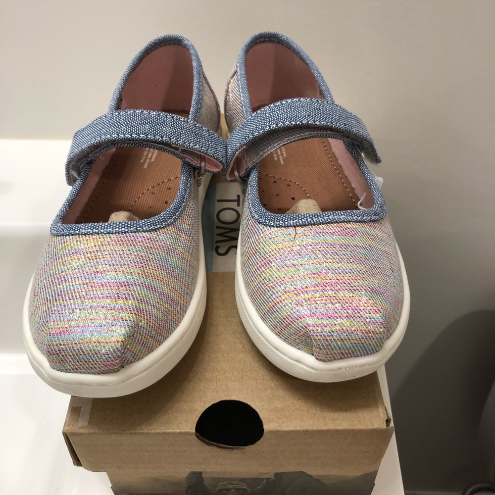 Toms pink multi twill glimmer Mary Jane kid sz 10